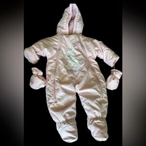 Okie Dokie Pink Fleece Lined Footed Snowsuit With Mittens Size 6-9 Months